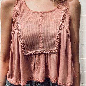 Pink Detailed Crop Tank